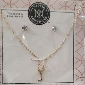 Modern Expressions Gold Necklace & Earring Set Monogram J